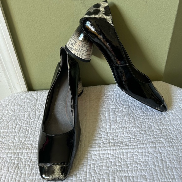 New ALLBITEFO Women’s Patent Black animal Detail size 7.5 Heels - Picture 2 of 12